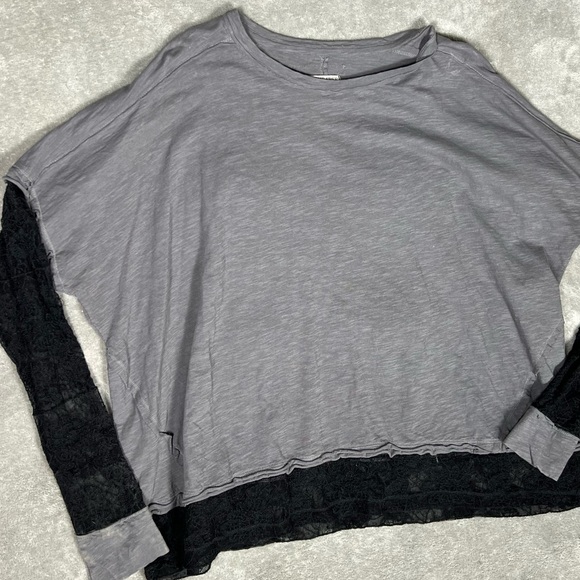 Free People Gray Long Sleeve Lace Tee Oversized - Picture 4 of 8